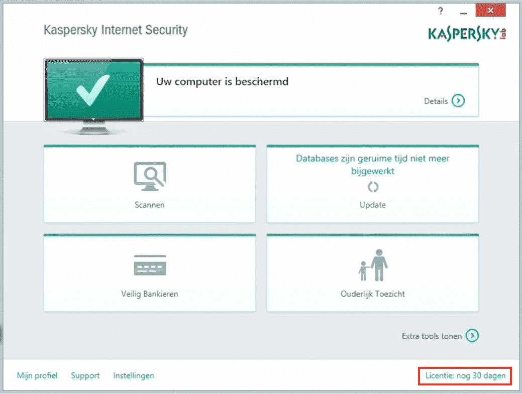 Kaspersky: klik op Licentie